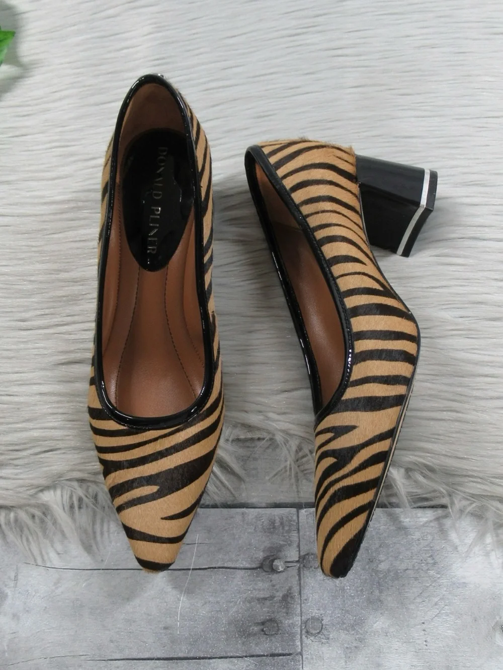 DONALD PLINER Aston Calfhair Zebra Print Block Heel Pumps - Women's Size 7M